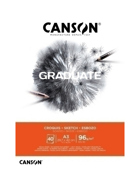 BLOC DE DIBUJO CANSON GRADUATE CROQUIS ENCOLADO GRANO FINO A3 96g 40h