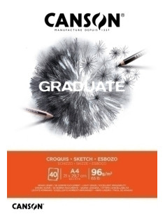 BLOC DE DIBUJO CANSON GRADUATE CROQUIS ENCOLADO GRANO FINO A4 96g 40h