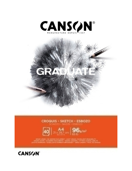 BLOC DE DIBUJO CANSON GRADUATE CROQUIS ENCOLADO GRANO FINO A4 96g 40h
