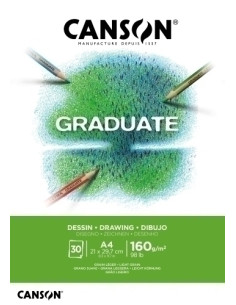 BLOC DE DIBUJO CANSON GRADUATE DESSIN  ENCOLADO GRANO FINO A4 160g 30h