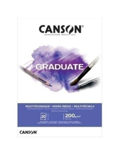BLOC DE DIBUJO CANSON GRADUATE MIX MEDIA ENCOLADO LISO BLANCO A3 200g 20h