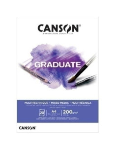 BLOC DE DIBUJO CANSON GRADUATE MIX MEDIA ENCOLADO LISO BLANCO A4 200g 20h