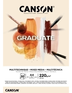 BLOC DE DIBUJO CANSON GRADUATE MIX MEDIA ENCOLADO NATURAL DOBLE CARA A4 220g 30h