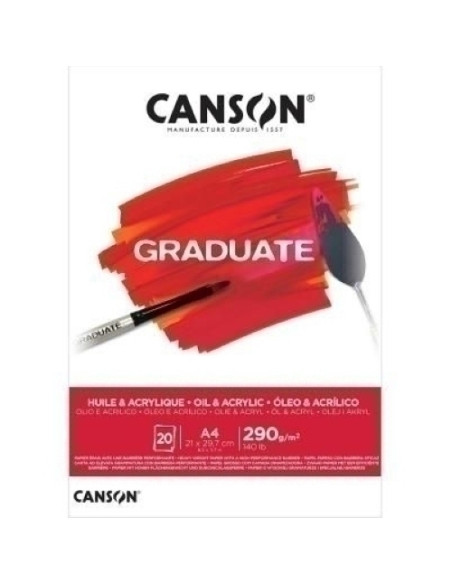 BLOC DE DIBUJO CANSON GRADUATE OLEO Y ACRILICO ENCOLADO LISO A4 290g 20h