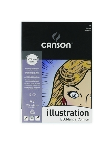 BLOC DE DIBUJO CANSON ILLUSTRATION MANGA ENCOLADO LISO A3 250g 12h