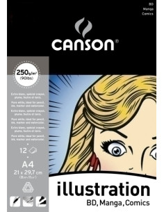 BLOC DE DIBUJO CANSON ILLUSTRATION MANGA ENCOLADO LISO A4 250g 12h