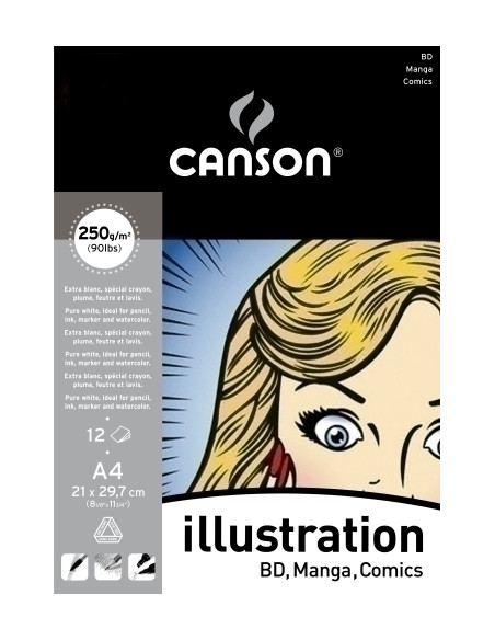 BLOC DE DIBUJO CANSON ILLUSTRATION MANGA ENCOLADO LISO A4 250g 12h