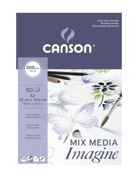 BLOC DE DIBUJO CANSON IMAGINE ENCOLADO GRANO FINO A2 200g 50h