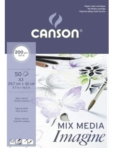 BLOC DE DIBUJO CANSON IMAGINE ENCOLADO GRANO FINO A3 200g 50h