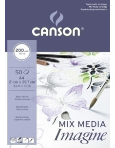BLOC DE DIBUJO CANSON IMAGINE ENCOLADO GRANO FINO A4 200g 50h