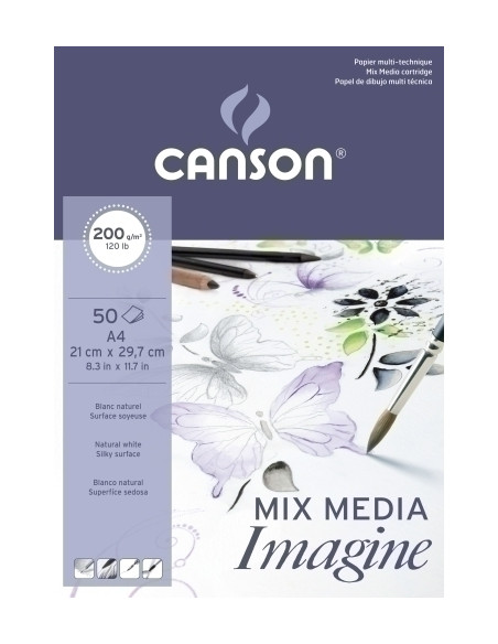 BLOC DE DIBUJO CANSON IMAGINE ENCOLADO GRANO FINO A4 200g 50h