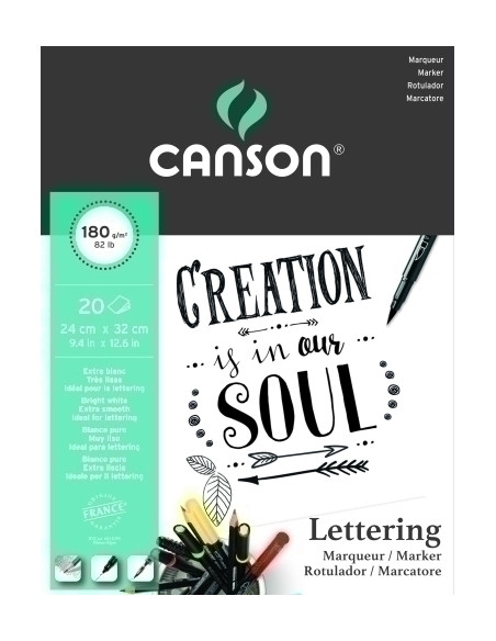 BLOC DE DIBUJO CANSON LETTERING MARKER SATIN ENCOLADO A4 180g 20h