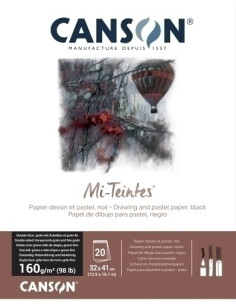 BLOC DE DIBUJO CANSON MI-TEINTES ENCOLADO NEGRO  320x410 mm 160g 20h