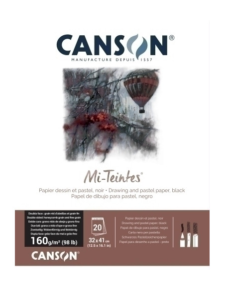 BLOC DE DIBUJO CANSON MI-TEINTES ENCOLADO NEGRO  320x410 mm 160g 20h