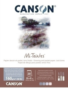 BLOC DE DIBUJO CANSON MI-TEINTES ENCOLADO TONOS  FRIOS GRISES Y AZULES 320x410 mm 160g 20h