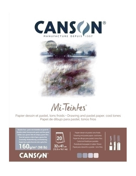 BLOC DE DIBUJO CANSON MI-TEINTES ENCOLADO TONOS  FRIOS GRISES Y AZULES 320x410 mm 160g 20h