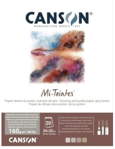 BLOC DE DIBUJO CANSON MI-TEINTES ENCOLADO TONOS  GRISES 240x320 mm 160g 20h