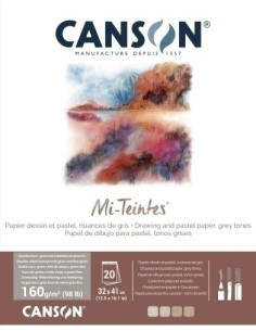 BLOC DE DIBUJO CANSON MI-TEINTES ENCOLADO TONOS  GRISES 320x410 mm 160g 20h