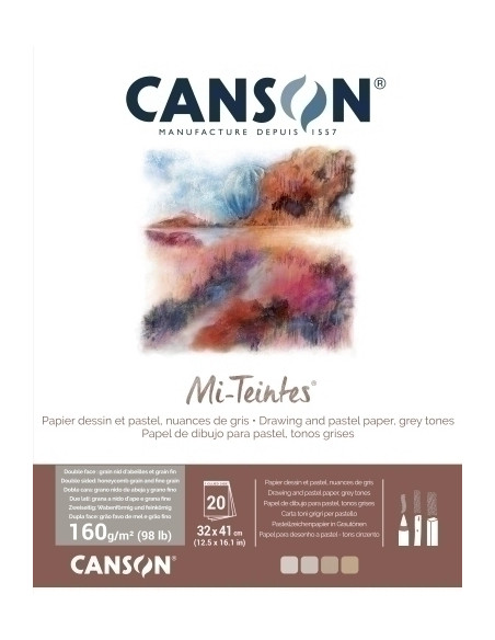 BLOC DE DIBUJO CANSON MI-TEINTES ENCOLADO TONOS  GRISES 320x410 mm 160g 20h