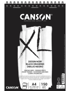 BLOC DE DIBUJO CANSON XL BLACK DRAWING CON ESPIRAL DOBLE GRANO FINO Y GRUESO A4 150g 40h