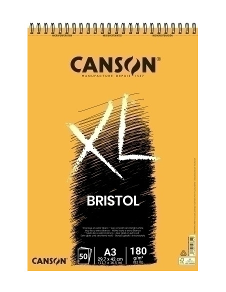 BLOC DE DIBUJO CANSON XL BRISTOL CON ESPIRAL LISO A3 180g 50h