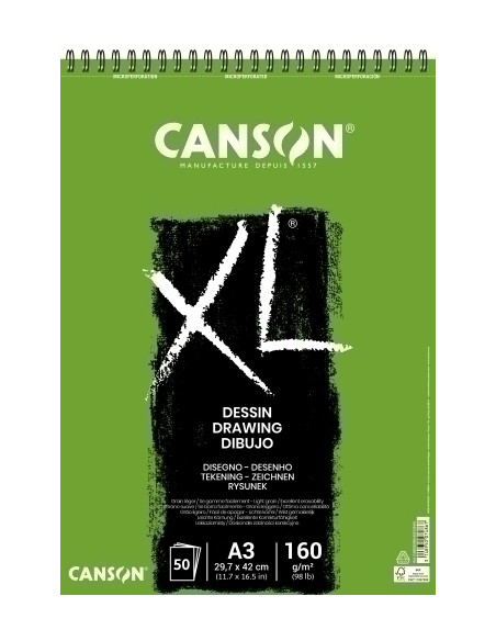 BLOC DE DIBUJO CANSON XL DESSING CON ESPIRAL GRANO FINO A3 160g 50h
