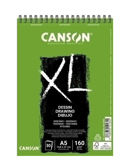BLOC DE DIBUJO CANSON XL DESSING CON ESPIRAL GRANO FINO A5 160g 30h