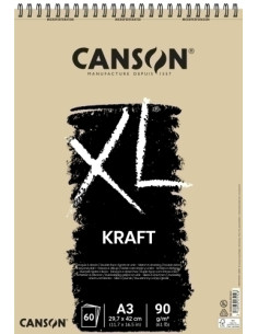 BLOC DE DIBUJO CANSON XL KRAFT CON ESPIRAL PAPEL VERJURADO A3 90g 60h