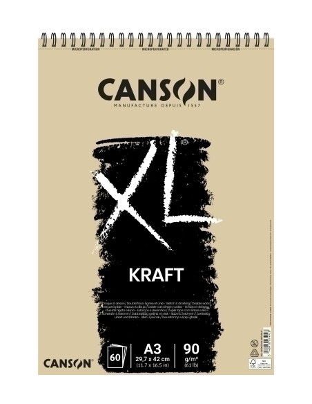 BLOC DE DIBUJO CANSON XL KRAFT CON ESPIRAL PAPEL VERJURADO A3 90g 60h