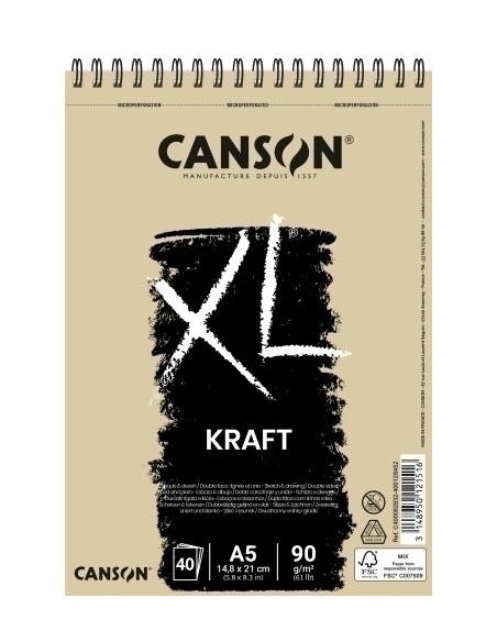 BLOC DE DIBUJO CANSON XL KRAFT CON ESPIRAL PAPEL VERJURADO A5 90g 40h