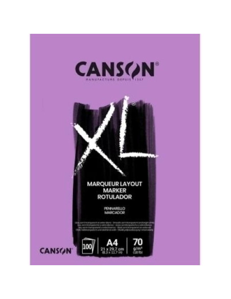 BLOC DE DIBUJO CANSON XL MARKER ENCOLADO EXTRA LISO A4 70g 100h