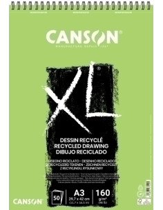 BLOC DE DIBUJO CANSON XL RECICLADO CON ESPIRAL GRANO FINO ALVEOLADO A3 160g 50h