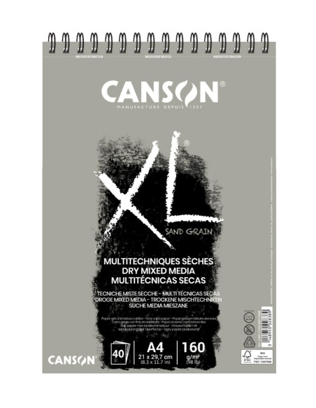 BLOC DE DIBUJO CANSON XL SAND CON ESPIRAL LISO COLOR GRIS A3 160g 40h
