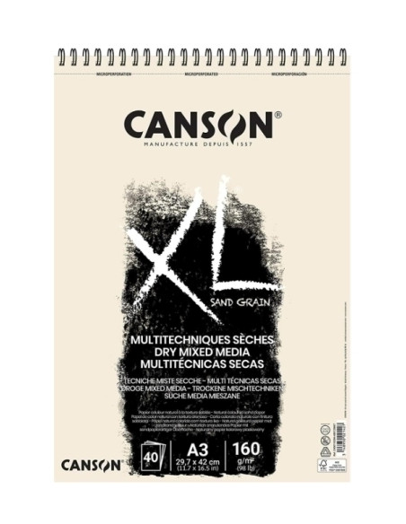 BLOC DE DIBUJO CANSON XL SAND CON ESPIRAL LISO COLOR NATURAL A3 160g 40h