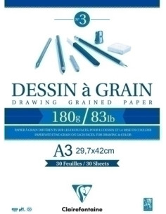BLOC DE DIBUJO CLAIREFONTAINE DESSIN A GRAIN ENCOLADO BLANCO CON GRANO A3 180g 30h