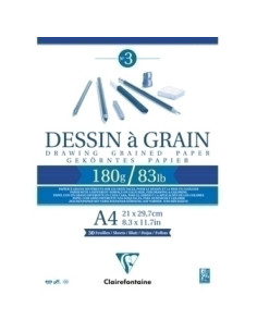 BLOC DE DIBUJO CLAIREFONTAINE DESSIN A GRAIN ENCOLADO BLANCO CON GRANO A4 180g 30h