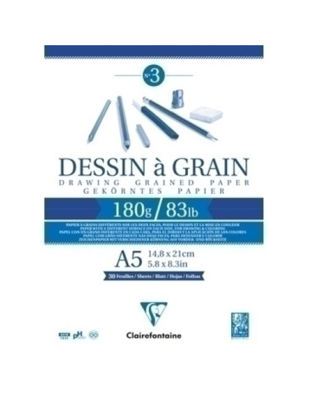 BLOC DE DIBUJO CLAIREFONTAINE DESSIN A GRAIN ENCOLADO BLANCO CON GRANO A5 180g 30h