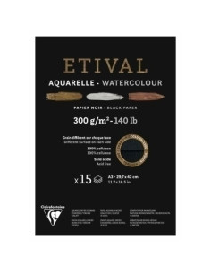 BLOC DE DIBUJO CLAIREFONTAINE ETIVAL ACUARELA ENCOLADO NEGRO DOBLE GRANO FINOGRUESO A3 300g 15h