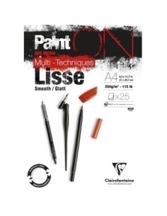 BLOC DE DIBUJO CLAIREFONTAINE PAINT ON MULTITECNICAS ENCOLADO BLANCO A4 250g 25h