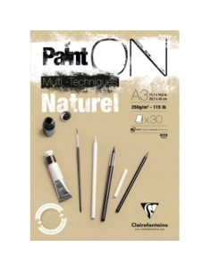 BLOC DE DIBUJO CLAIREFONTAINE PAINT ON MULTITECNICAS ENCOLADO NATURAL A3 250g 30h