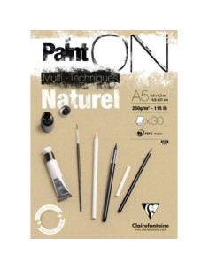 BLOC DE DIBUJO CLAIREFONTAINE PAINT ON MULTITECNICAS ENCOLADO NATURAL A5 250g 30h