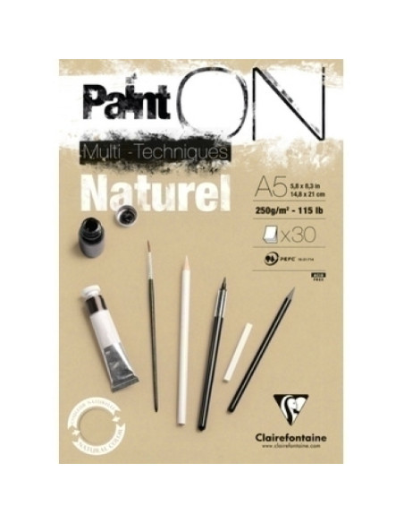 BLOC DE DIBUJO CLAIREFONTAINE PAINT ON MULTITECNICAS ENCOLADO NATURAL A5 250g 30h