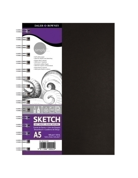 BLOC DE DIBUJO DALER ROWNEY CON ESPIRAL LISO A5 100g 54h