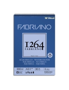 BLOC DE DIBUJO FABRIANO 1264 ACUARELA CON ESPIRAL LISO GRANO FINO A3 300g 30h