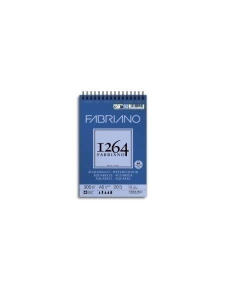 BLOC DE DIBUJO FABRIANO 1264 ACUARELA CON ESPIRAL LISO GRANO FINO A5 300g 20h