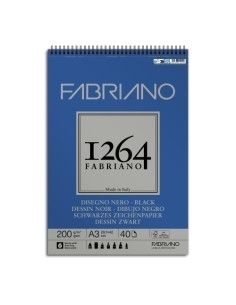 BLOC DE DIBUJO FABRIANO 1264 BLACK DRAWING CON ESPIRAL PAPEL NEGRO RUGOSO A3 200g 40h
