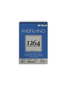 BLOC DE DIBUJO FABRIANO 1264 BLACK DRAWING CON ESPIRAL PAPEL NEGRO RUGOSO A4 200g 40h