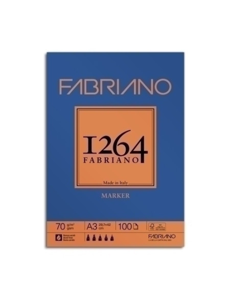 BLOC DE DIBUJO FABRIANO 1264 MARKER ENCOLADO LISO A3 70g 100h