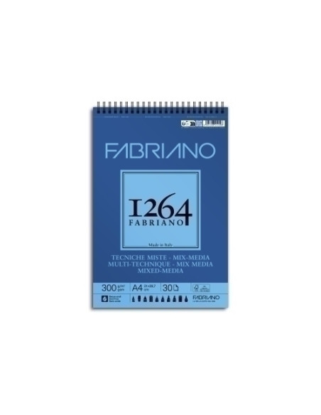 BLOC DE DIBUJO FABRIANO 1264 MIX MEDIA CON ESPIRAL GRANO NATURAL TECNICAS MIXTAS A4 300g 30h