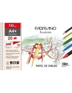 BLOC DE DIBUJO FABRIANO ACCADEMIA CON ESPIRAL LISO 2 TALADROS A4 130g 20h